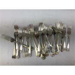 Four butter knives with hallmarked silver handles together with a Quantity of silver-plated cutlery stamped Ashberry and other stainless steel cutlery