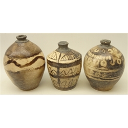  Peter Hough (British Contemporary) Three smoke fired vases, H18cm (3)  