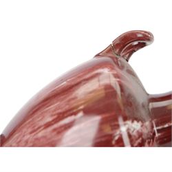 Linthorpe Pottery, pair of twin handled vases, with a purple glaze, H20cm