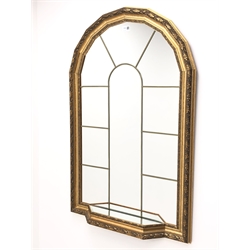  Gilt framed arched window mirror (W69cm, H103cm) and another ornate gilt framed mirror (W61cm, H104cm) (2)   