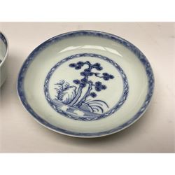 Chinese Nanking Cargo tea bowl and saucer, each decorated with pin tree, saucer with Christie's lot label beneath, tea bowl D7.5cm, saucer D11.5cm