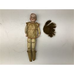 Early 20th century bisque head doll with applied hair, sleeping eyes, open mouth with four upper teeth, pierced ears and composition body with jointed limbs, marked 'DEP. 7', H47cm; and an Armand Marseille bisque shoulder head doll with applied hair, sleeping eyes, open mouth with four upper teeth and kid leather body with jointed limbs, marked '370. A.M. 5/0 DEP' H41cm (2)