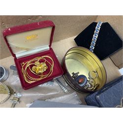 Silver jewellery including stone set ring and pendant, a collection of costume jewellery, pocket watches, wristwatches and jewellery boxes