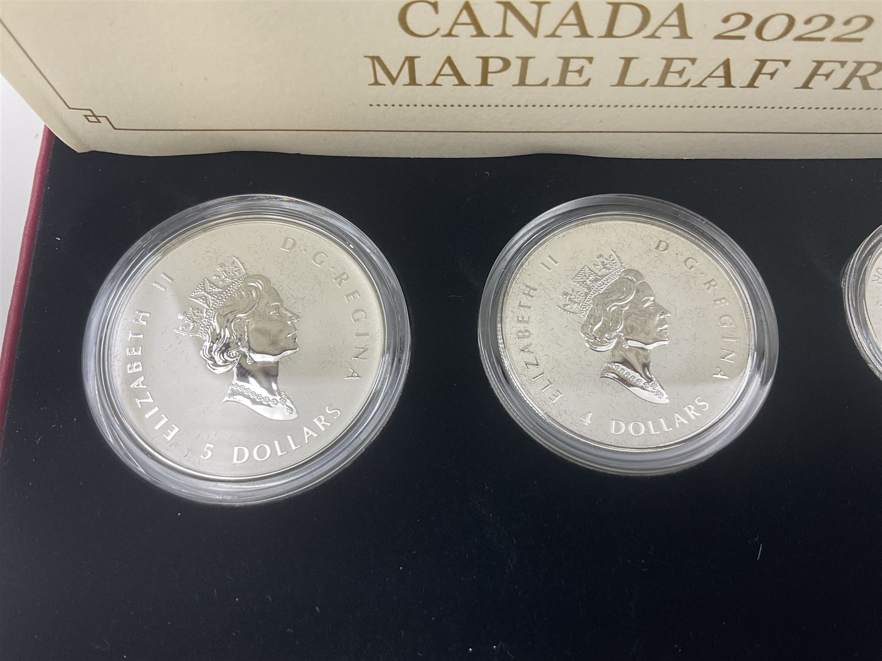 Royal Canadian Mint 2022 'Maple Leaf' fine silver five coin fractional set, cased with certificate
