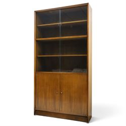 Herbert E Gibbs - Mid 20th century teak glazed bookcase cabinet, rectangular form with two...