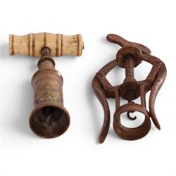 19th Century Thomason action twin helix design brass corkscrew with bone handle, together ...
