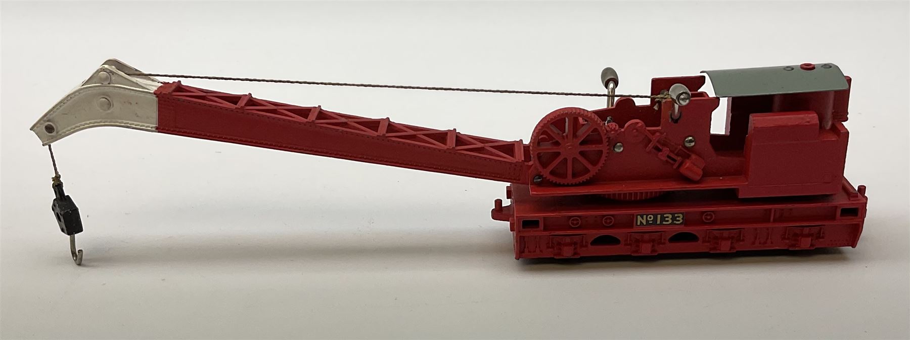 Hornby Dublo - Breakdown Crane No.4062 with screw jacks in plain red box with end label; D1 Girder Bridge, boxed; and T.P.O. Mail Van Set, boxed with mail bags (3)