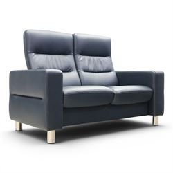 Ekornes - Stressless 'Wave' two seater sofa, upholstered in blue leather, independent recl...