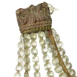 Pair of French Empire wall sconces with mirror panelled backs, hung with button and spear cut lustre drops and with metal mounts, H41cm 