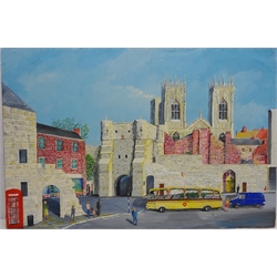  Bootham Bar York, 20th century oil on canvas signed and dated 1984 by L R Moulson 61cm x 91cm unframed   
