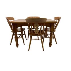 Rectangular pine dining table, and four solid beech farmhouse chairs