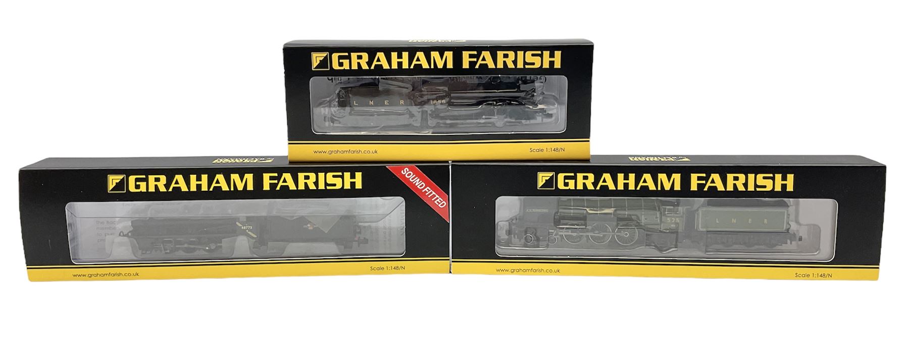 Graham Farish by Bachmann 'N' gauge - Class J39 0-6-0 locomotive no. 1856, Class 8F 2-8-0 locomotive no.48773 and Class A2 4-6-2 'A.H. Peppercorn' locomotive no.525  (3)