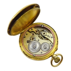 Swiss 18ct gold fob keyless lever pocket watch No. 329125, white enamel dial with Arabic numerals, the inner dust cover engraved Andrew King, Hull, stamped 18K