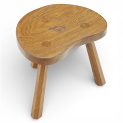 Eagleman - small oak calf stool, raised on three octagonal supports with signature Eagle m...