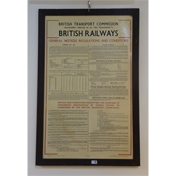  British Transport Commission - British Railways 'General Notices Regulations and Conditions' notice, B.R.304053/7, in oak frame, 110cm x 72cm  