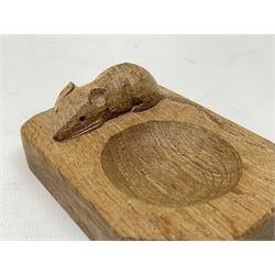 'Mouseman' oak ashtray, canted form and carved with mouse signature, by Robert Thompson of Kilburn