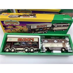 Corgi Showmans Range - twelve vehicles comprising 24801 Leyland Dodgem Truck & Caravan Set, 16501 Scammell Highwayman Ballast with Closed Pole Trailer & Caravan Set, 15901 Scammell Highwayman Generator with Closed Pole Trailer & Dodgem Trailer Set, 16502 Scammell Highwayman Ballast with Closed Pole Trailer & Caravan Set, 21701 AEC Closed Pole Truck with Closed Pole Trailer Set, 12601 Foden Closed Pole Truck Set, 27801 Atkinson Open Pole Truck Set, 09901 ERF Dodgem Truck & Box Trailer Set, 27602 Atkinson 8 Wheel Rigid Truck & Trailer with Loads Set, 24401 Leyland 8 Wheel Rigid Truck Set, 16101 Scammell Highwayman Crane Set and 06601 Morris 1000 Advanced Publicity Van Set; all virtually mint and boxed with certificates and paperwork (12)