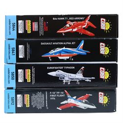 Four Cobi Bricks 1:48 scale Armed Forces model aircraft sets, comprising no. 5850 Eurofighter Typhoon, no. 5892 F-16 YF-16 First Flight 1974, no. 5841 Alpha Jet Patrouille De France and no. 5844 BAe Hawk T1 'Red Arrows', all in sealed boxes