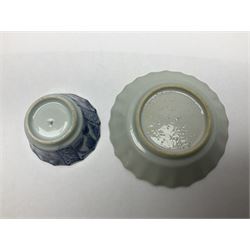 Chinese Kangxi blue and white fluted tea bowl and saucer 