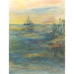 Madeleine Eyland (Belgian/British 1930-2021): 'Sundown', pastel signed, titled verso 63cm x 48cm 
Provenance: artist's studio collection. Marie-Madeleine Eyland (neé Legrain) was born in 1930 at Floriffoux, Belgium; she lived most of her life in Scarborough working as a nurse and an artist.