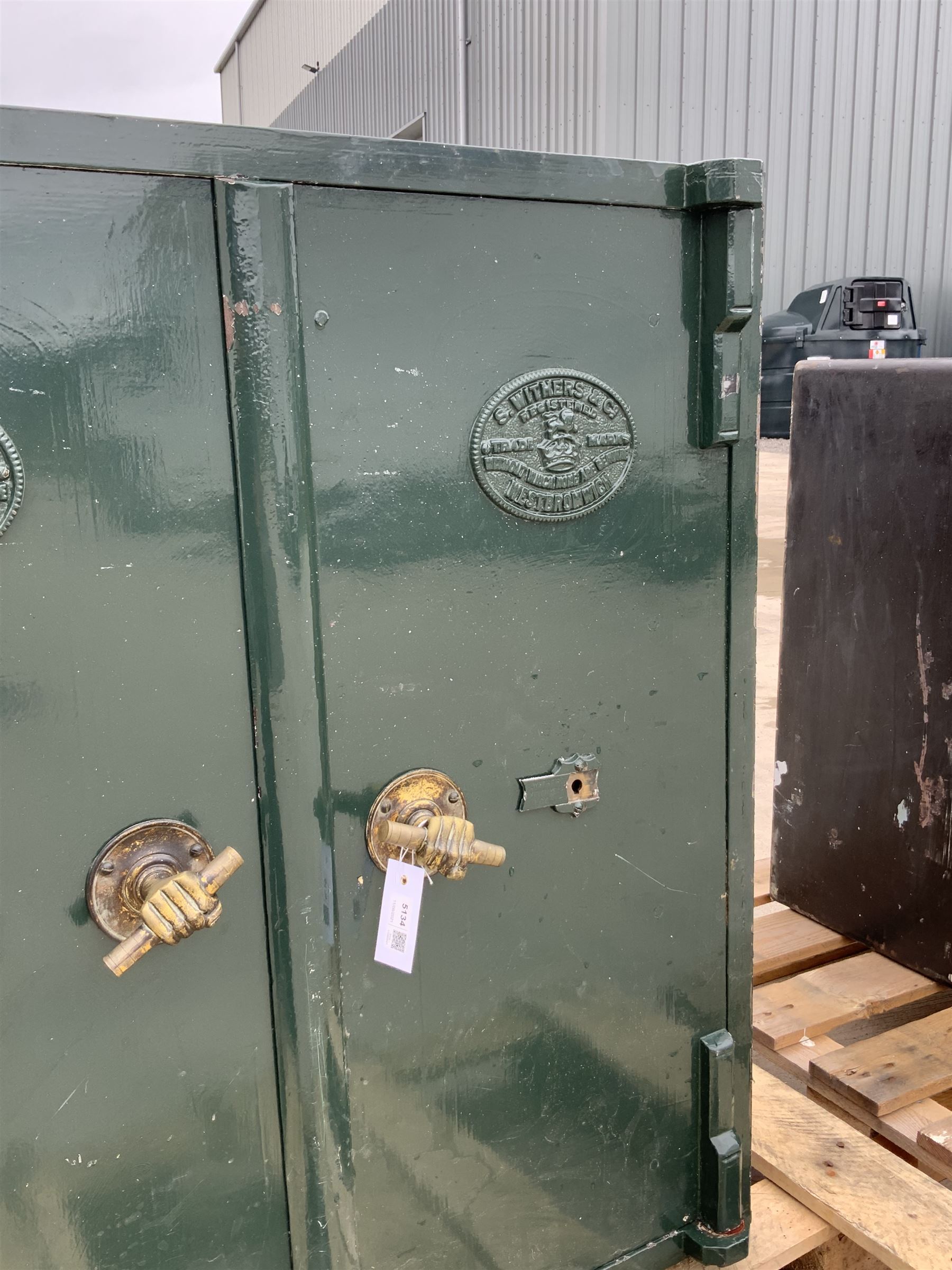 Large Victorian double cast iron safe by Withers of West Bromwich, NO KEYS present, two doors enclosing shelves - THIS LOT IS TO BE COLLECTED BY APPOINTMENT FROM DUGGLEBY STORAGE, GREAT HILL, EASTFIELD, SCARBOROUGH, YO11 3TX