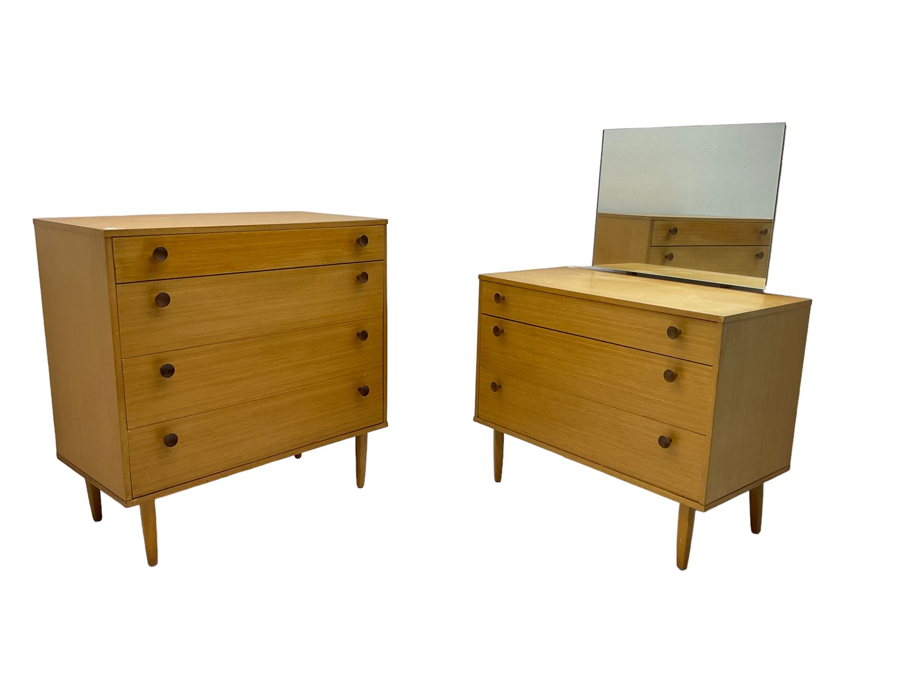 Avalon - mid-20th century teak dressing chest (W82cm, D46cm, H112cm) and matching four drawer chest (W82cm, D44cm, H84cm)