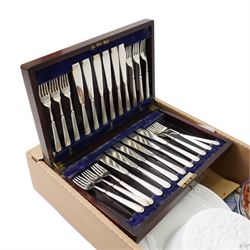 Chinese painting on rice paper, together with two Imari bowls, and cases of cutlery