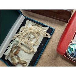 Silver marcasite wristwatch and a large collection of costume jewellery, including beaded necklaces, wristwatches, etc, 