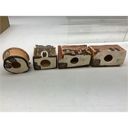 Twenty studio pottery figures of houses and cottages, comprising seventeen Mudlen End Studio Felsham Suffolk examples and two John Putman's Heritage Houses examples