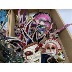 Large collection of decorative Venetian masks, to include two bearing tags for La Maschera Del Galeone, in two boxes 