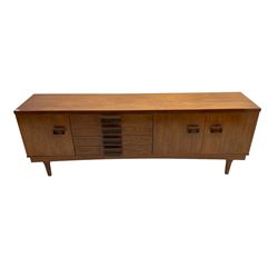 Bath Cabinet Makers BCM - mid-20th century teak sideboard fitted with four drawers and three cupboards with curved handles on tapering supports