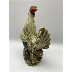 Large ceramic cockerel with sunflowers around the base, H40cm.  