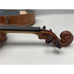 20th century French violin with 36cm one-piece maple back and ribs and spruce top L59cm overall; in mahogany stained wooden carrying case