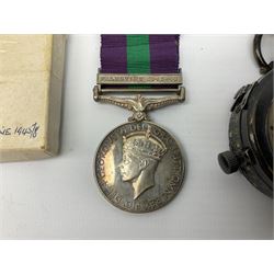 George VI medal, an RAF General service medal with Palestine 1945-48 clasp, together with WWII marching compass dated 1939