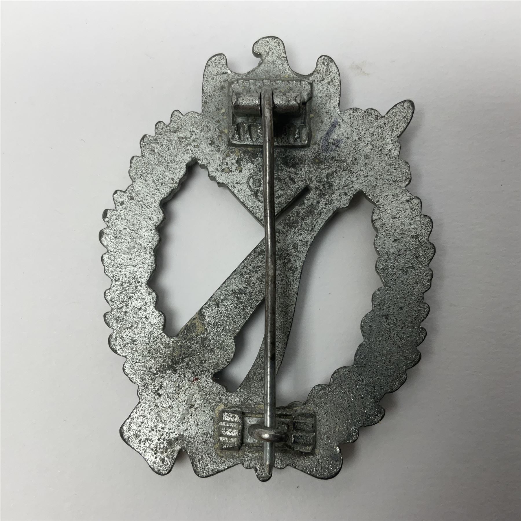 WW2 German 'silver' Infantry Assault badge marked BSW verso; another Infantry Assault badge; and a silvered General Assault badge (3)