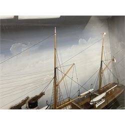 Victorian diorama of scratch built model of steam ship Alexandria, in a glazed case, H41cm, L83cm