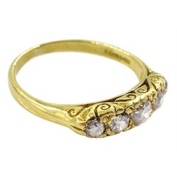 18ct gold five stone old cut diamond ring, Birmingham 1994, total diamond weight approx 0.80 carat