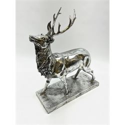 Composite silvered model of a stag, on rectangular base, H38cm