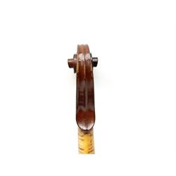 French Medio Fino violin c1920 for restoration and completion with 36cm two-piece maple back and ribs and spruce top, bears label 'Medio Fino' 59cm overall; in wooden carrying case