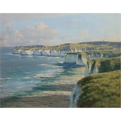 Walter Goodin (British 1907-1992): Flamborough Head and Lighthouse looking South, oil on board signed and dated 1977, 60cm x 75cm