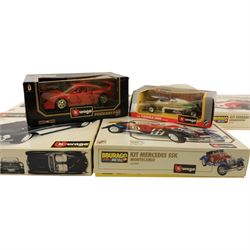 Five Bburago kit built cars and two Bburago diecast models