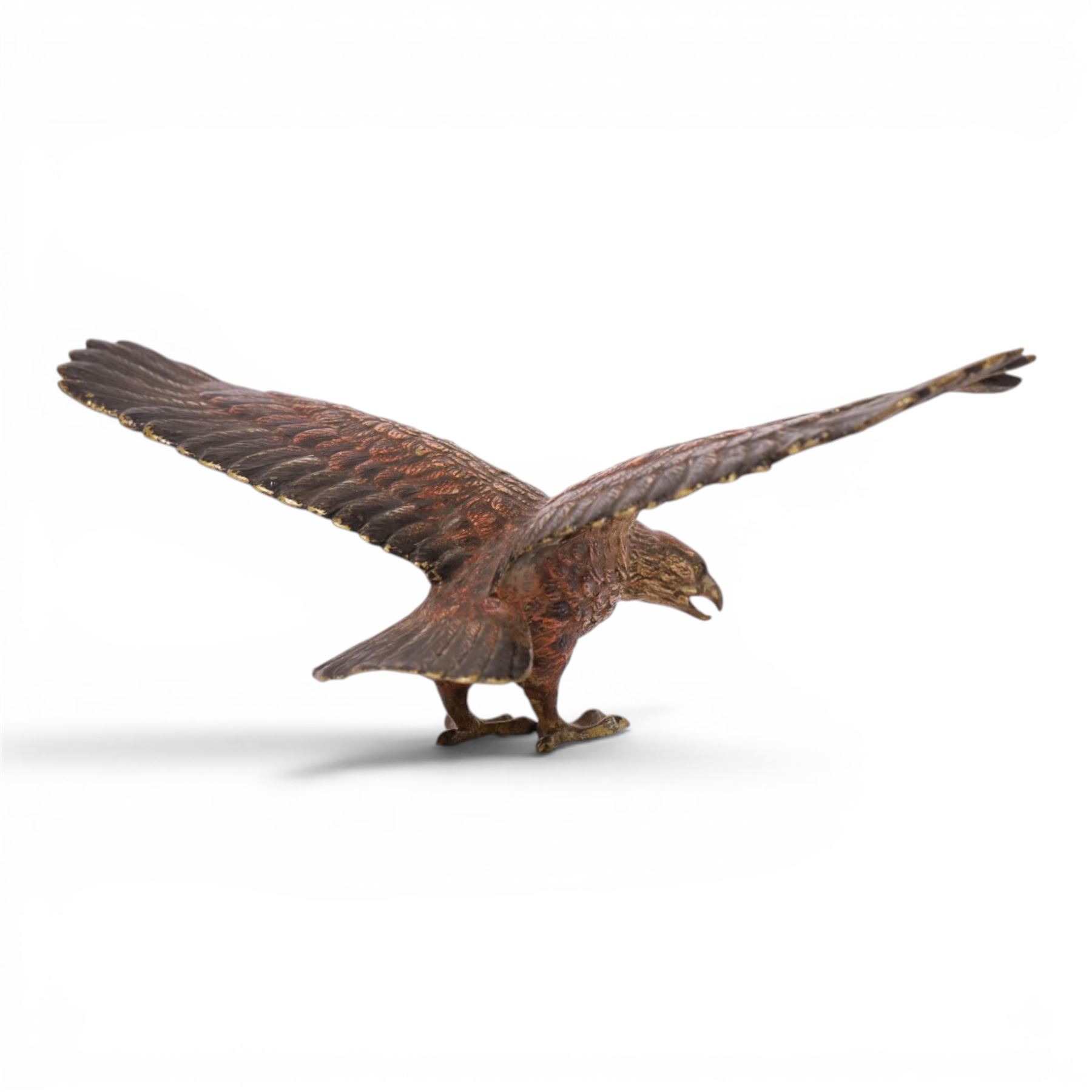20th century cold painted bronze eagle with spread wings, H8cm, L18cm