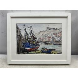 Jack Rigg (British 1927-2023): Boats in Whitby Harbour, pastel and felt pen signed, dated 2016 verso 19cm x 28cm