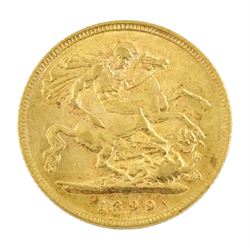 Queen Victoria 1899 gold half sovereign coin