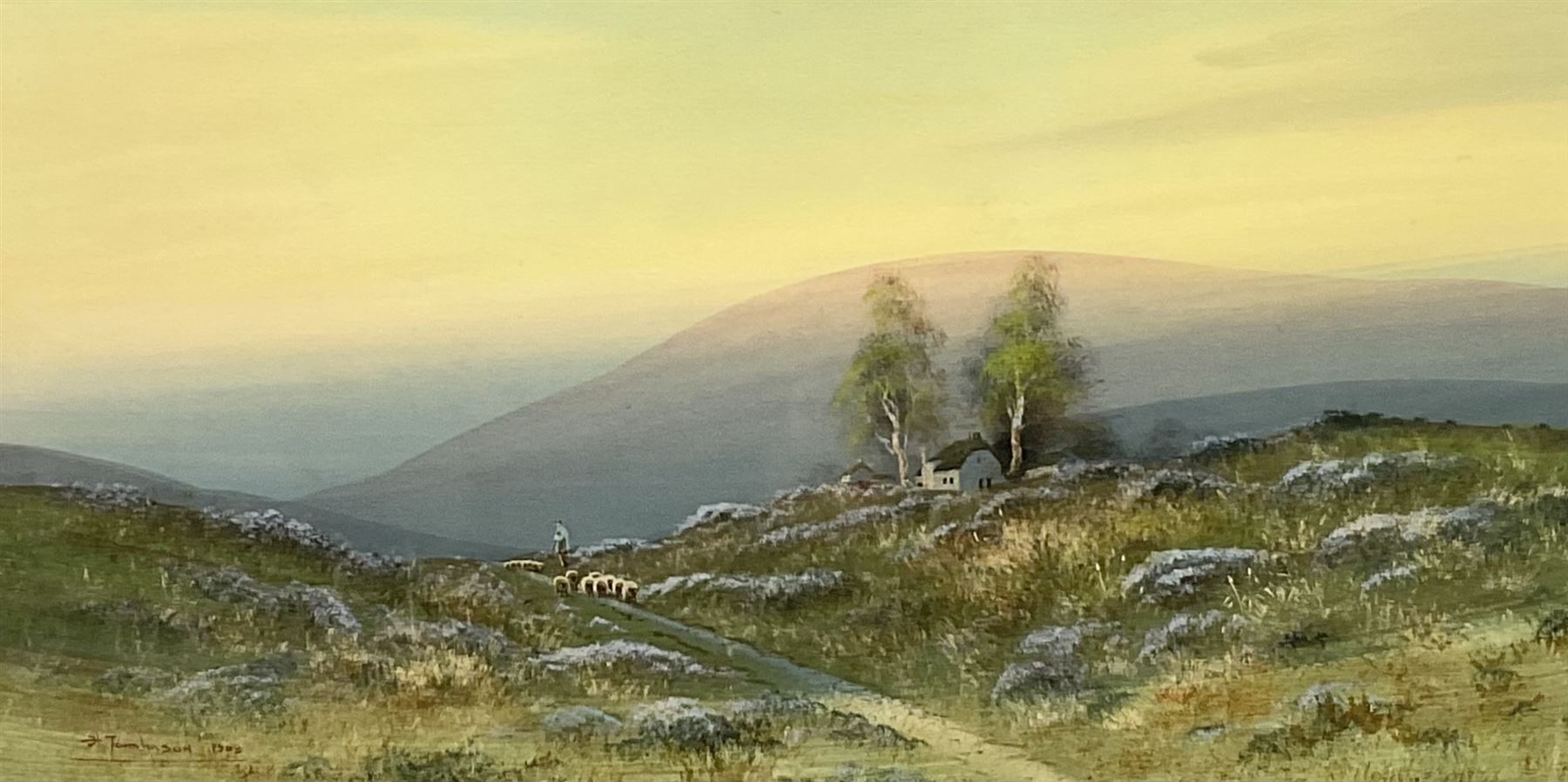 Herbert Tomlinson (British 1845-1931): Clent Hills Worcestershire, pair gouaches signed and dated 1908, 27cm x 53cm