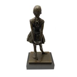 After Edgar Degas, (1834-1917), La Petite Danseuse de Quatorze Ans, bronze figure modelled as a young female dancer, signed and with foundry mark, raised upon a rectangular base, overall H37.5cm. 