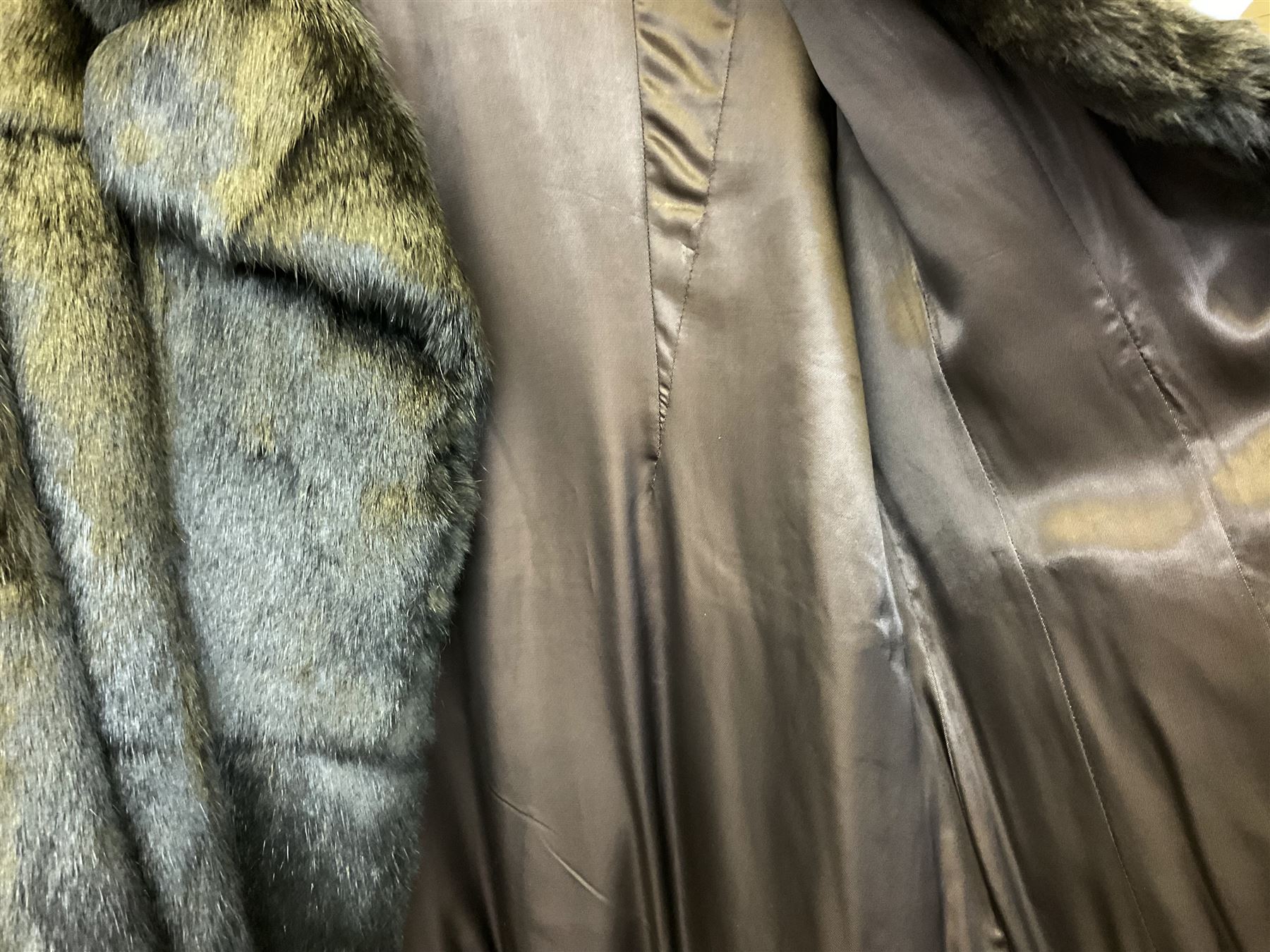 Ladies three quarter length brown mink coat, together with a ladies short black rabbit fur coat 