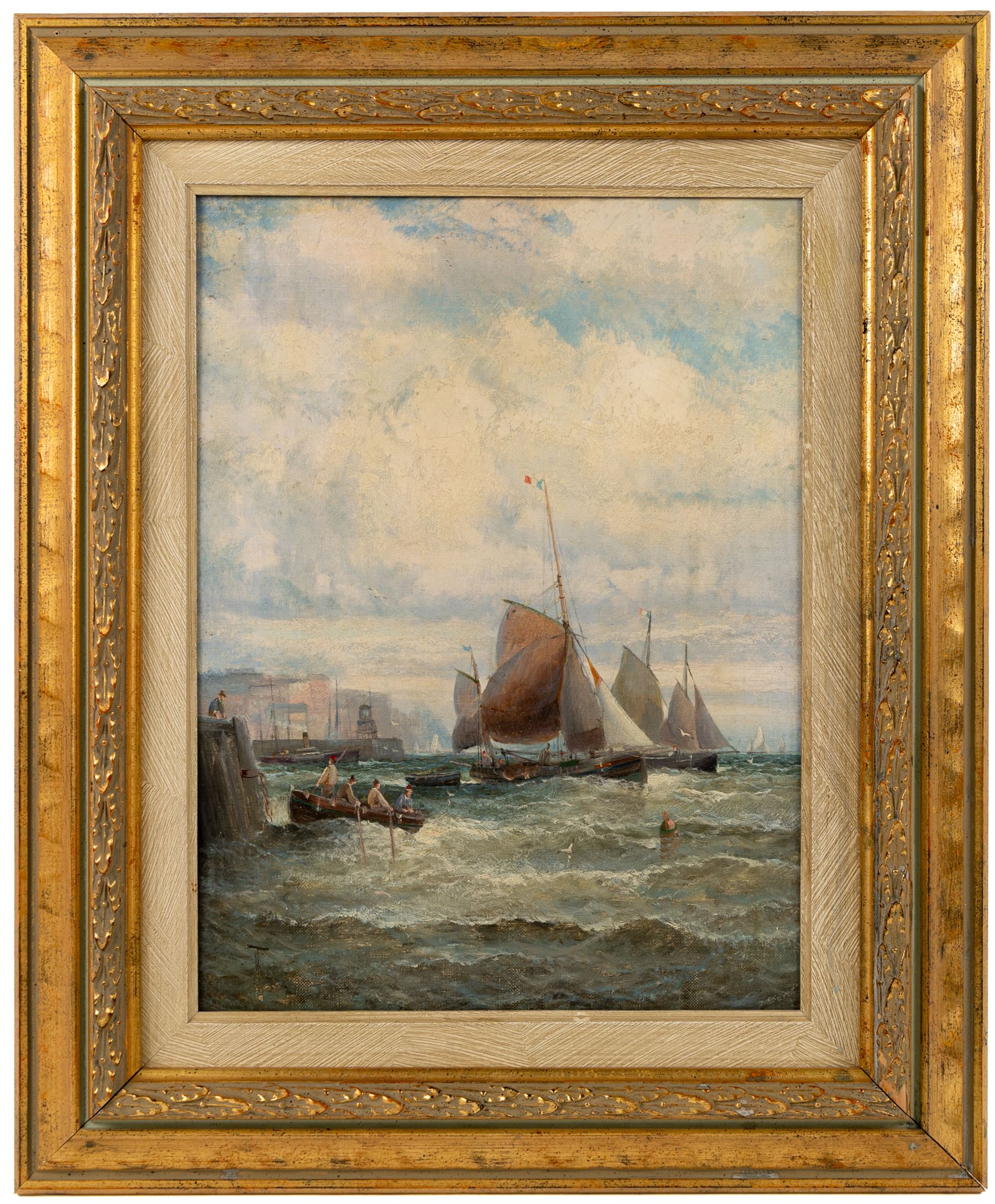William Anslow Thornley (British fl.1858-1898): 'French Fishing Boats Homeward Bound', oil on canvas signed, titled on the stretcher verso 39cm x 29cm