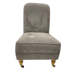 Laura Ashley - low bedroom chair upholstered in grey fabric, on tuned beech feet with castors 