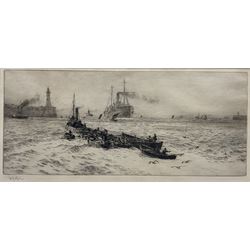 William Lionel Wyllie RA RBA RI RE NEAC (British 1851-1931): Tynemouth, drypoint etching signed in pencil 18cm x 39cm